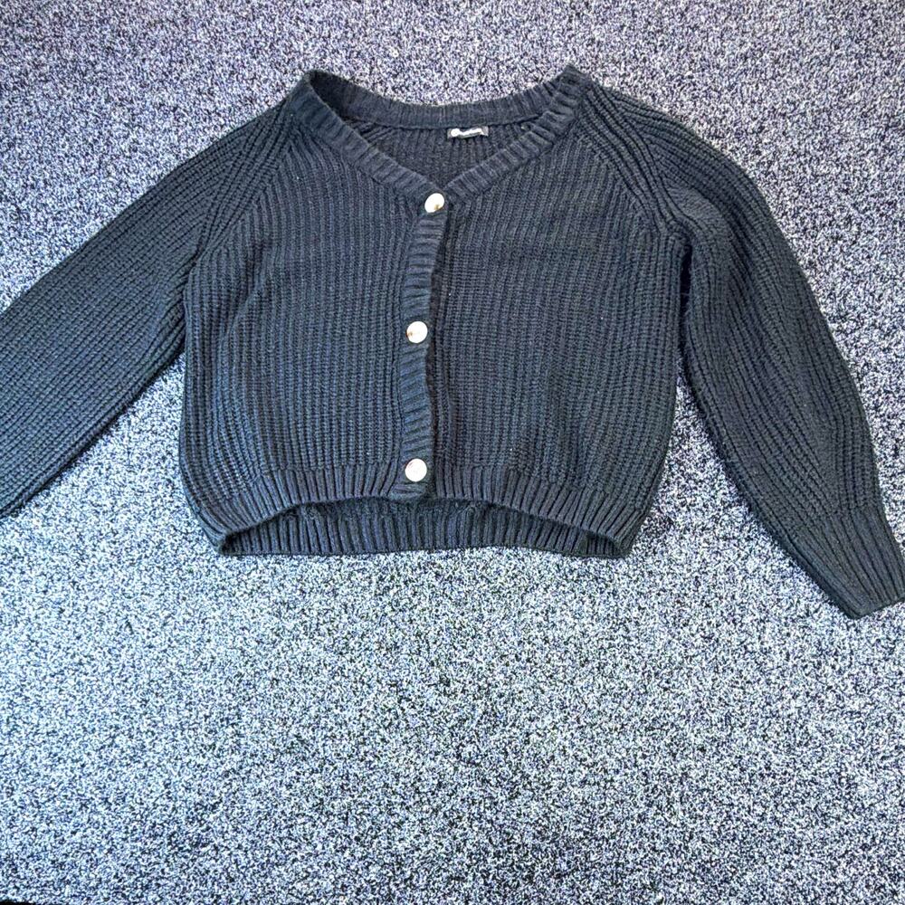 PrettyGarden Women's Black Rib-Knit V-Neck Button Cardigan Sweater Size L